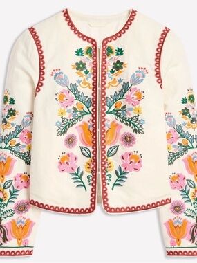 Boden Embroidered Item Jacket Off White Cream Size US10